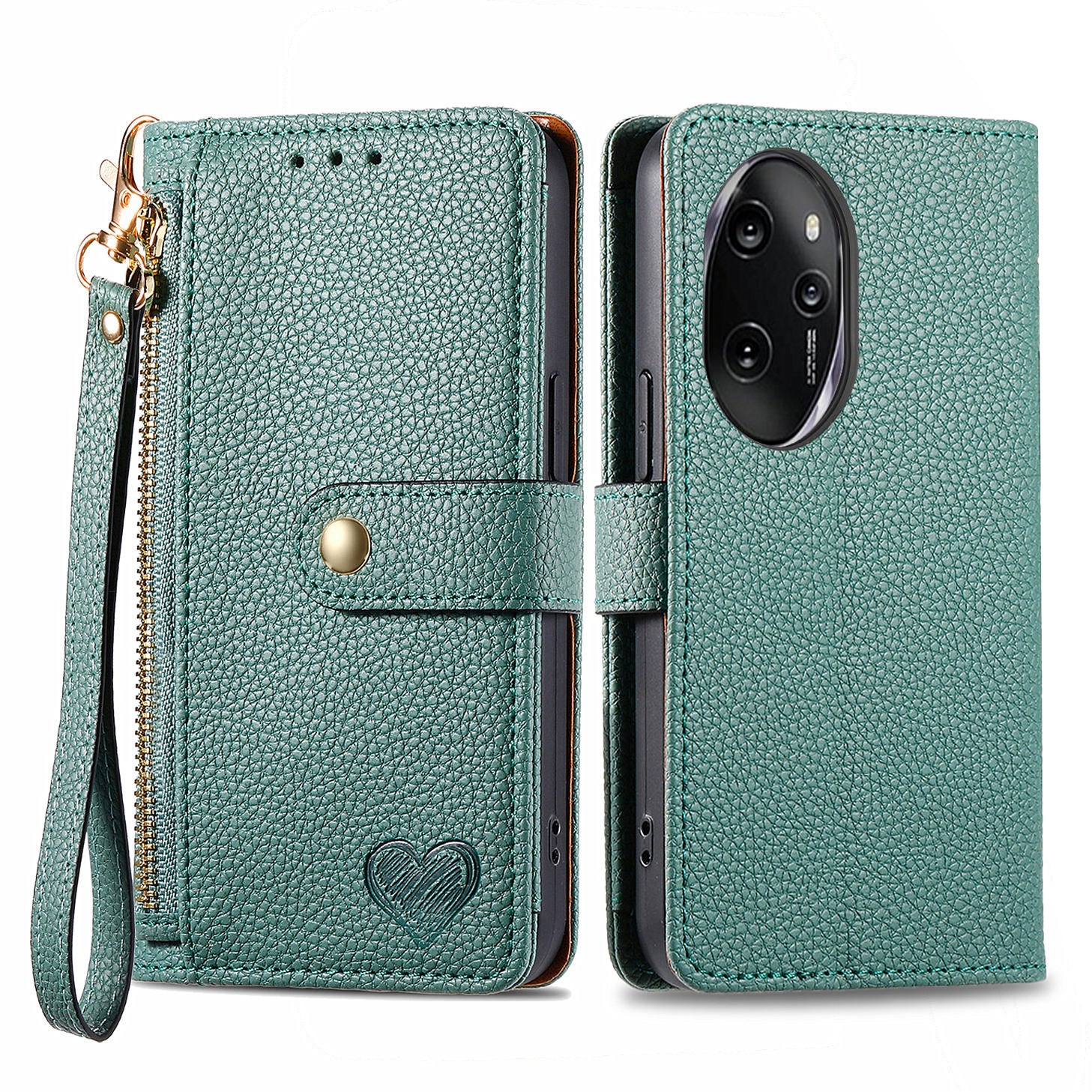 For Honor 100 Pro 5G Case PU Leather Zipper Flip Folio Phone Cover with Wrist Strap For Honor 100 Pro 5G Case PU Leather Zipper Flip Folio Phone Cover with Wrist Strap